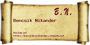 Bencsik Nikander névjegykártya